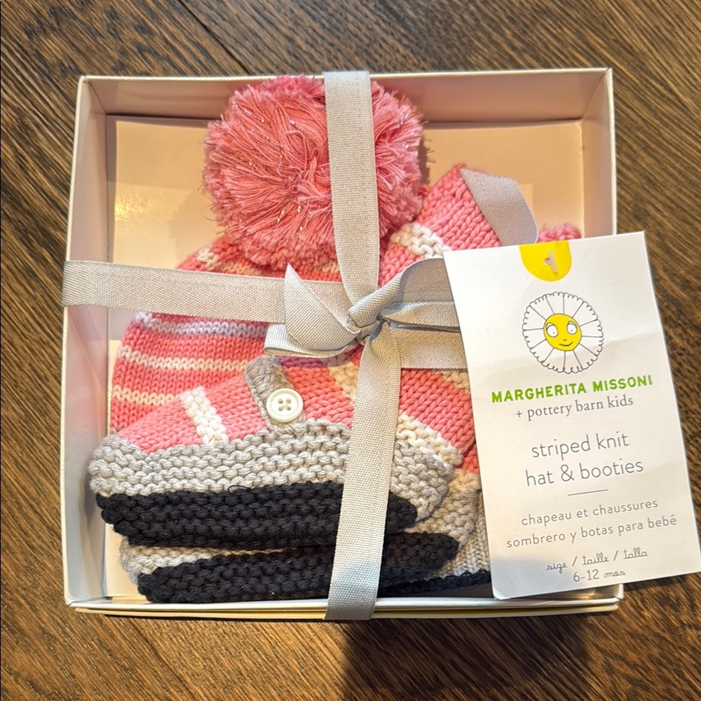Pink Striped Knit Hat & Booties - Missoni for PB kids, size 6-12 months